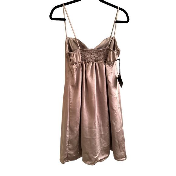 Area Stars Women’s Satin Spaghetti Strap Short Bra Mini Dress Sz L Taupe Silver - Picture 3 of 8